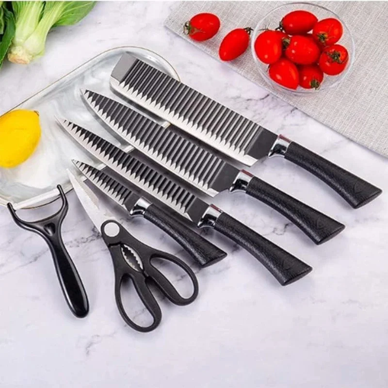 Conjunto de Facas Profissionais Aço Inoxidável Preto - 6 Peças Chef e Multiuso